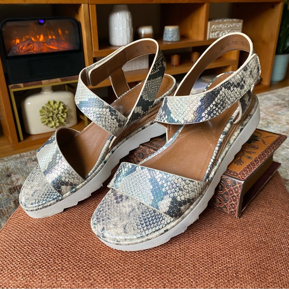 Franco Sarto Snake print Sandals with Wedge Heel rubber sole